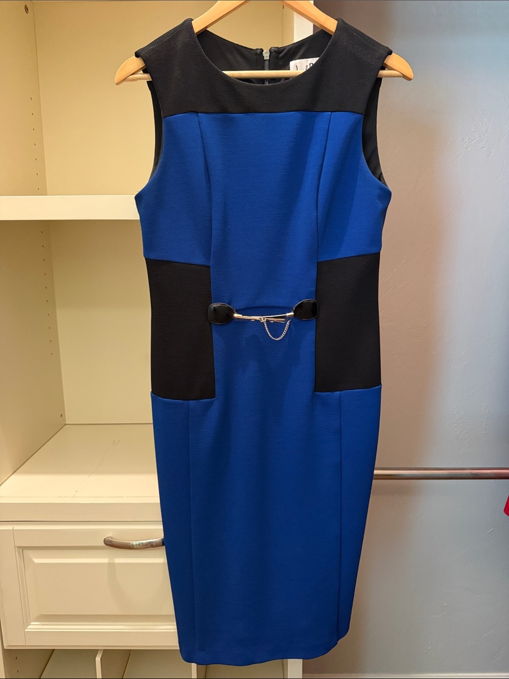 Joseph Ribkoff Royal Blue and Black Sheath Dress with Decorative Hardware